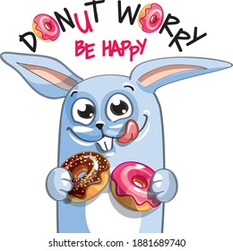 Vector illustration of cartoon rabbit with donuts.