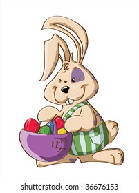 vector illustration, cartoon rabbit , easter concept, white background.