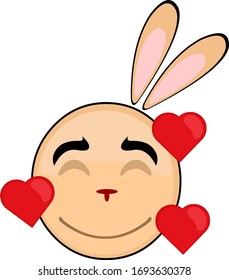 Vector illustration of a cartoon rabbit face in love