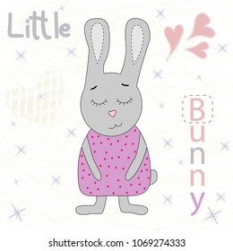 Vector illustration with a cartoon rabbit. Greeting card. Design for kids t-shirt. Cartoon print.