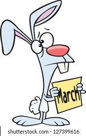 A vector illustration of cartoon rabbit holding a sign