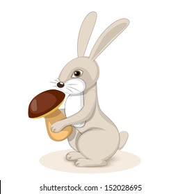 vector illustration cartoon rabbit with mushroom-eps10