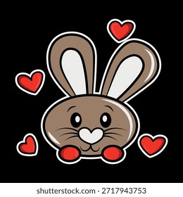 Vector illustration of Cartoon with Rabbit Name ready to print for stickers