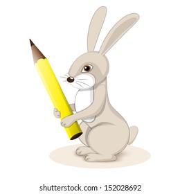 vector illustration cartoon rabbit with pencil-eps10
