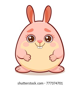Vector illustration of cartoon rabbit. Pink bunny. Isolated on white. Mascot.