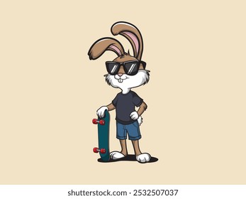 vector illustration of cartoon rabbit playing skateboard
