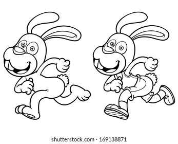 Vector illustration of Cartoon rabbit running - Coloring book