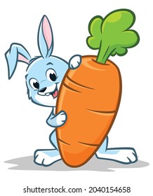 Vector illustration of cartoon rabbit.holding a carrot. Isolated object for design element