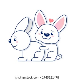 vector illustration of cartoon rabbits Animal print stock illustration on a white background. For design, decoration, logo.