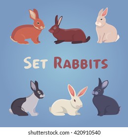 vector illustration of cartoon rabbits. set of drawing flat rabbit. collection of six cute mammal animals. 