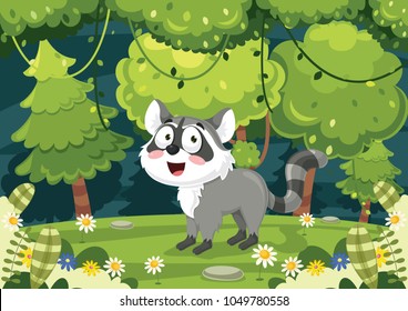 Vector Illustration Of Cartoon Raccoon