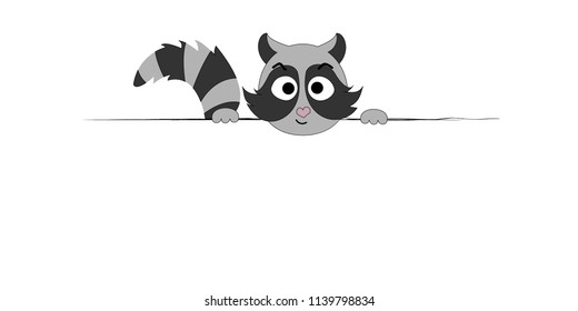 Vector illustration of a cartoon raccoon. Frame for text with a raccoon. Childrens frame for text. Prints for T-shirts. Design pattern for T-shirt.
