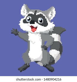 Vector Illustration of cartoon raccoon - Pixel design