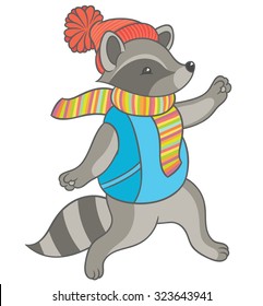 Vector Illustration Cartoon Raccoon Wearing Scarf Stock Vector (Royalty ...