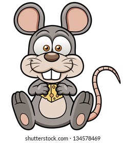 Vector illustration of cartoon rat  with cheese