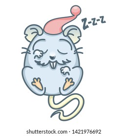 Vector illustration of Cartoon rat. Cute rat sleeps 
