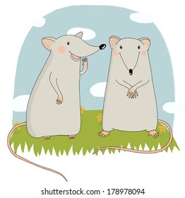 Vector illustration of cartoon rat. Speacing rats