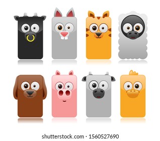 vector illustration of cartoon rectangle animal set