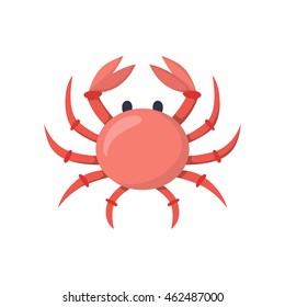 Vector illustration with cartoon red crab. Seafood or sea market concept. Vector isolated crab icon on white background. Fresh seafood icon. Underwater wildlife. Children book cover illustration