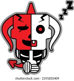 vector illustration of cartoon 
red devil bone mascot character halloween cute skull sleeping