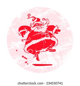Vector illustration of cartoon red santa claus jumping. Hand drawn decorative element or your xmas design.  