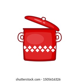 Vector illustration of cartoon red saucepan on white background