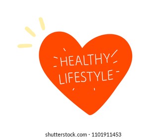 Vector illustration of cartoon red simple heart with text on white background. Doodle flat style design for romantic greeting card, valentine day web, site, print