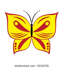 Vector illustration of cartoon red and yellow butterfly