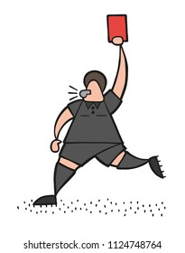 Vector illustration cartoon referee man running and showing red card.