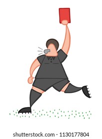 Vector illustration cartoon referee man running and showing red card.