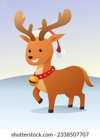 Vector illustration of cartoon reindeer wearing christmas hat