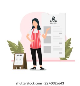 vector illustration of a cartoon restaurant lady waitress