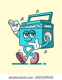 Vector illustration of cartoon retro radio character with funny face, perfect for, stickers, posters, t-shirts, mascots, logos, etc