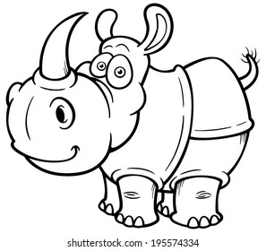 Vector illustration of Cartoon rhino - Coloring book