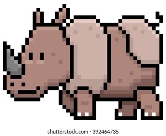 Vector illustration of Cartoon rhino - Pixel design