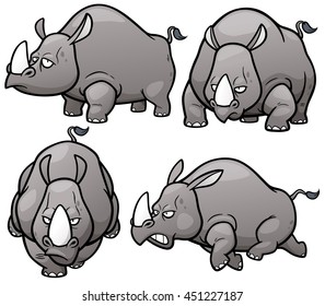 Vector illustration of Cartoon Rhinos Character Set