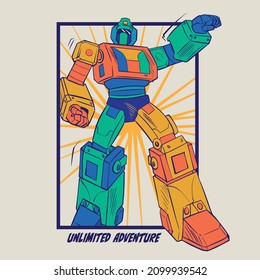 Vector illustration of cartoon robot. For boys t-shirt.