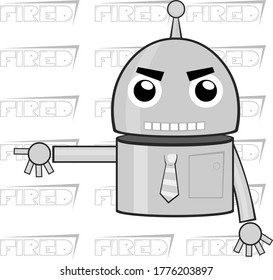 Vector illustration of cartoon robot and concept of job dismissal by automation