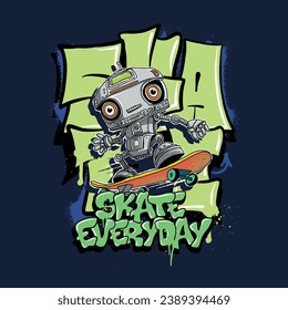 Ilustración vectorial de un dibujo de la mano de un robot de dibujos animados y elementos de tipografía. Para camisetas de niños.