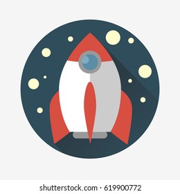 Vector illustration of a cartoon rocket in the flat style. Colored.