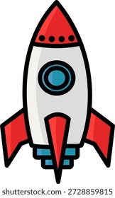 Ilustración vectorial de un cohete de dibujos animados. diseño de Vector simple. diseño plano.