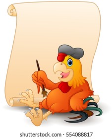 Vector illustration of Cartoon rooster with blank banner