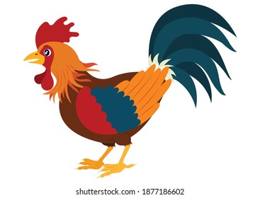 Vector Illustration of Cartoon Rooster Isolated on White Background