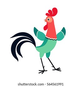 Vector illustration of cartoon rooster looking back isolated on white background