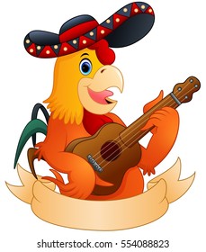 Vector illustration of Cartoon rooster playing guitar