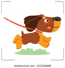 Vector illustration. Cartoon running dog: spaniel. Isolated on white background.