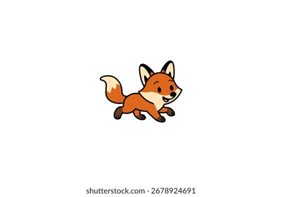 Ilustração vetorial de desenho animado raposa correndo com sorriso no fundo branco	
