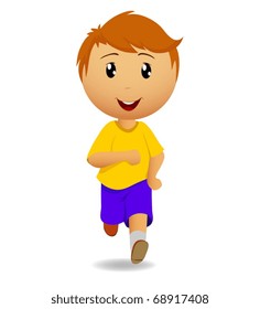 Vector illustration. Cartoon running man in yellow t-shirt on a white background
