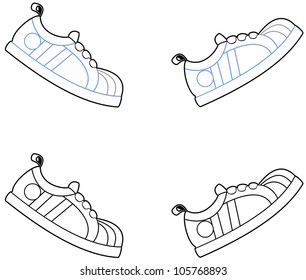 Vector Illustration Of Cartoon Running Shoes In A Walking Motion