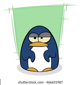 A vector illustration of cartoon sad cute little penguin